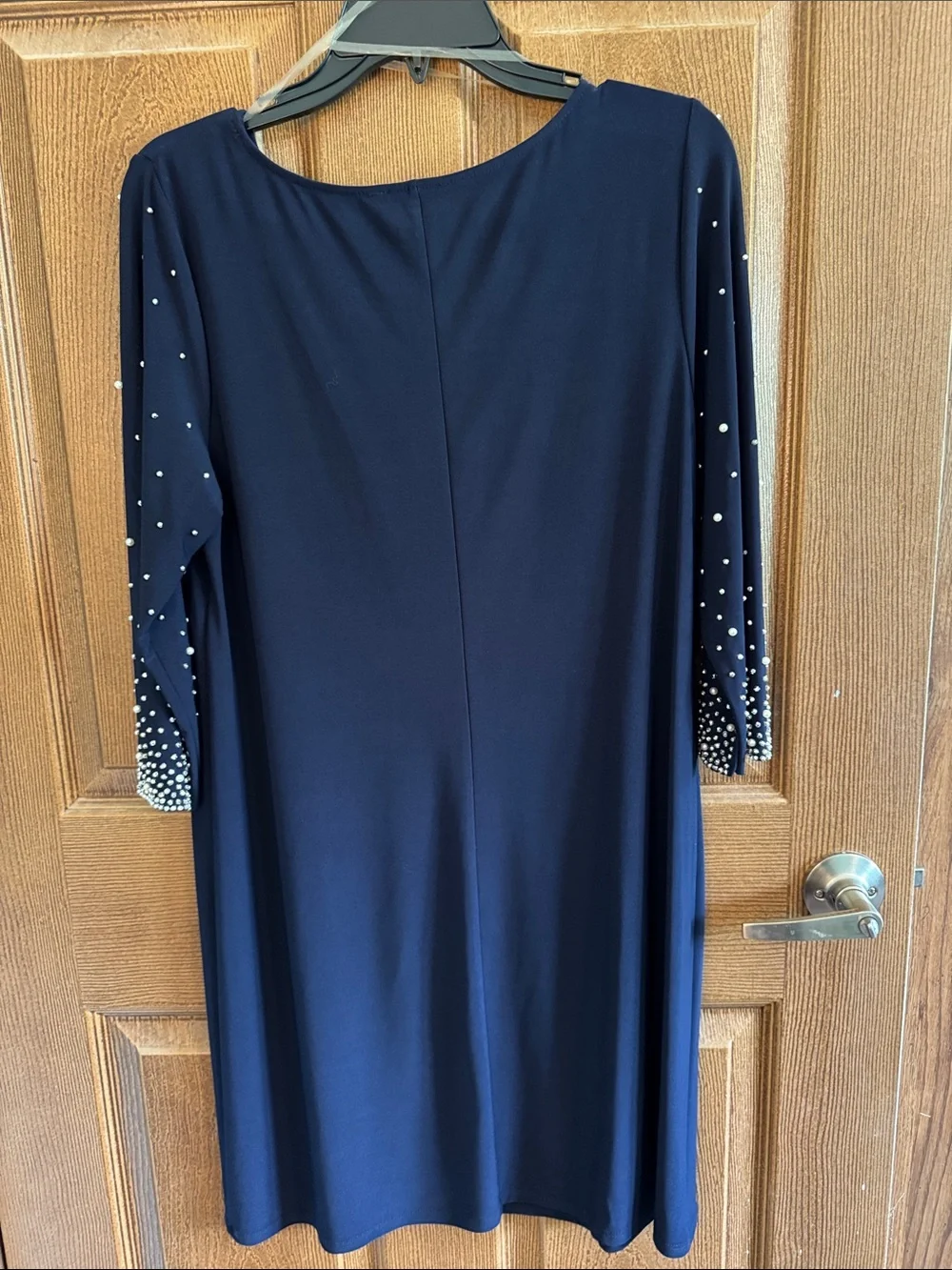 MSK Navy Long-Sleeve Dress with Pearl DotSparkle Sleeves NEW W/O TAGS/never worn - Picture 3 of 4